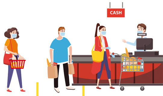 Supermarkt mit Maske und Handschuh