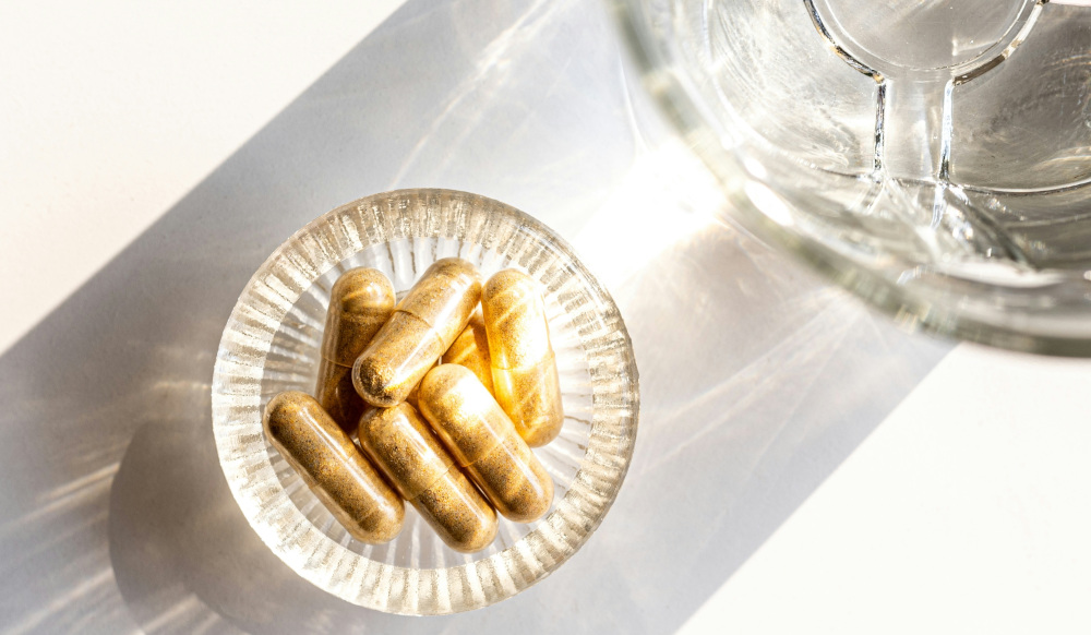 Capsules in glass bowl